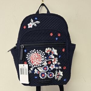 Vera Bradley Floral Embroidered Small Backpack Classic Navy Blue